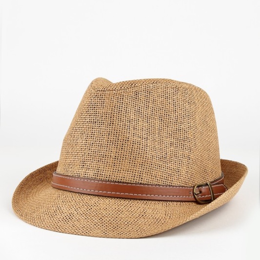 boho leather belted trim straw fedora - Picture 6 of 7